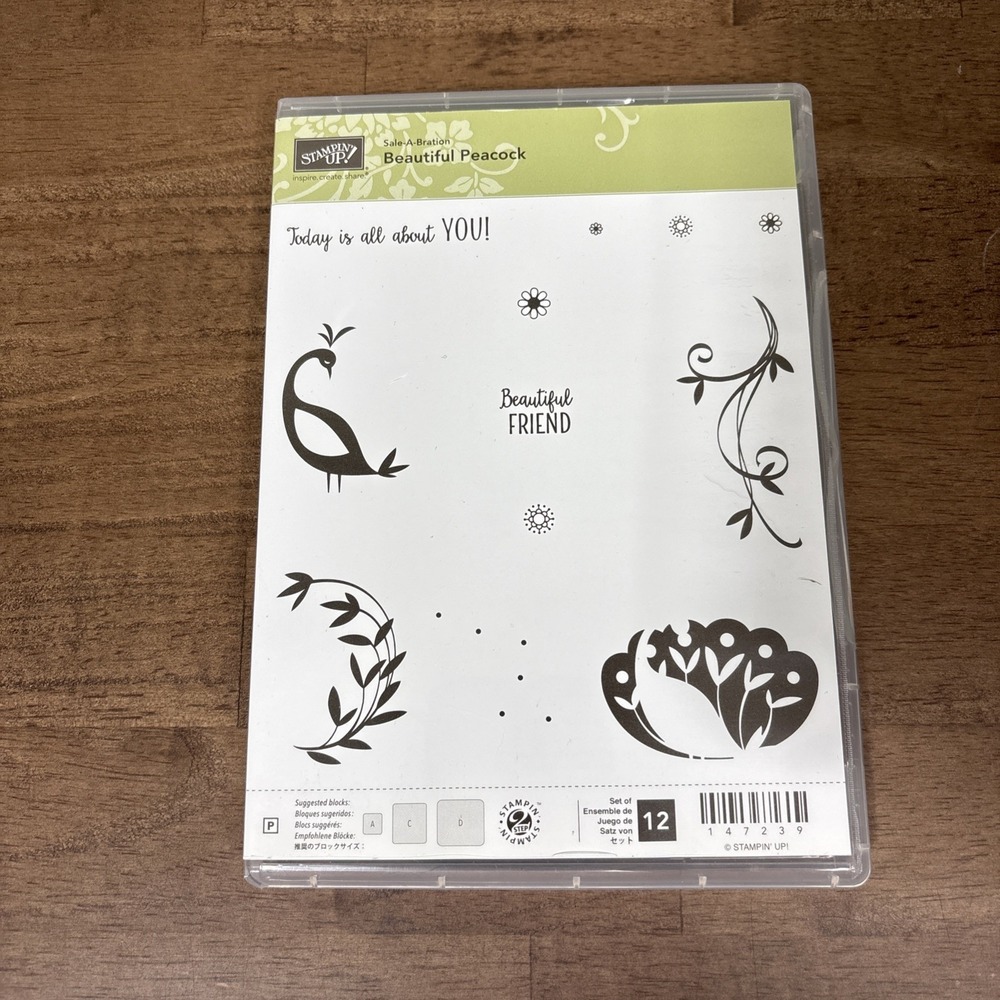 Stampin' Up! Beautiful Peacock Stamp Set #147239 Set of 12 Photopolymer